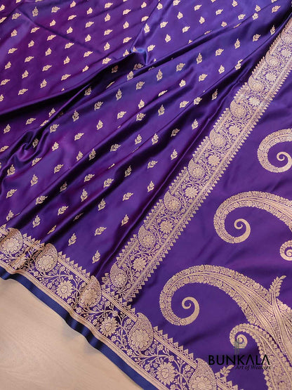 Purple Buti Weaved Banarasi Mashru Silk Floral Border Saree
