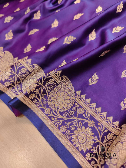 Purple Buti Weaved Banarasi Mashru Silk Floral Border Saree
