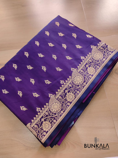 Purple Buti Weaved Banarasi Mashru Silk Floral Border Saree