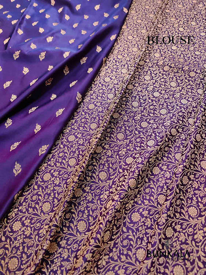 Purple Buti Weaved Banarasi Mashru Silk Floral Border Saree