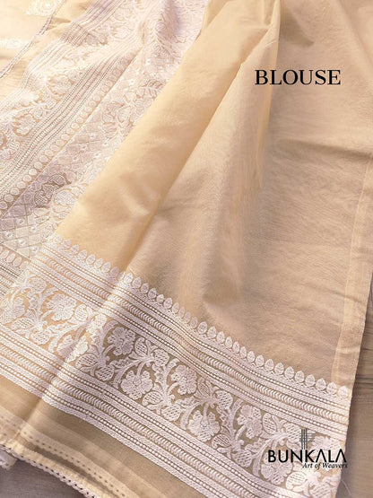 Pastel Peach Thread Work Floral Design Embroidered Organza Saree
