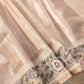 Beige Banarasi Stripe Design Floral Embroidered Border Organza Saree