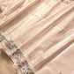 Beige Banarasi Stripe Design Floral Embroidered Border Organza Saree