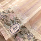 Beige Banarasi Stripe Design Floral Embroidered Border Organza Saree