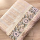 Beige Banarasi Stripe Design Floral Embroidered Border Organza Saree