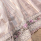 Pastel Grey Banarasi Stripe Design Floral Embroidered Border Organza Saree