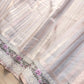 Pastel Grey Banarasi Stripe Design Floral Embroidered Border Organza Saree
