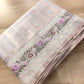 Pastel Grey Banarasi Stripe Design Floral Embroidered Border Organza Saree