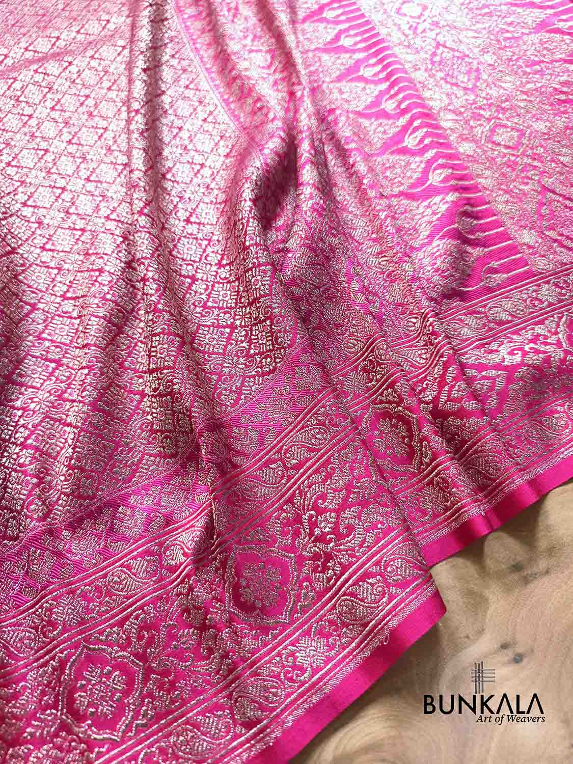 Magenta Pink Brocade Weaved Banarasi Mashru Silk Saree