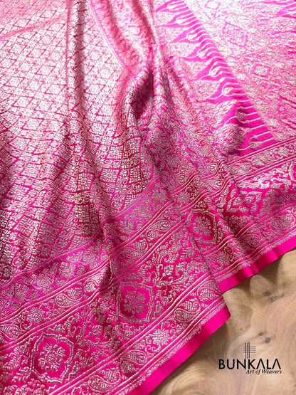 Magenta Pink Brocade Weaved Banarasi Mashru Silk Saree