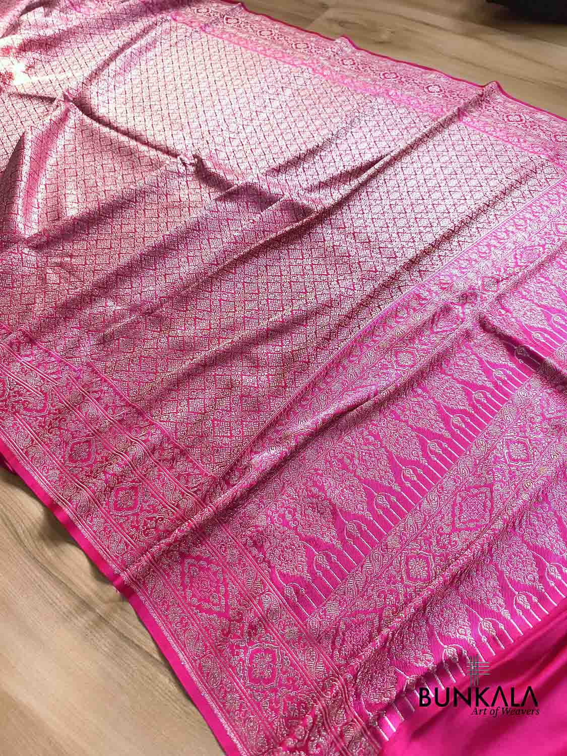Magenta Pink Brocade Weaved Banarasi Mashru Silk Saree