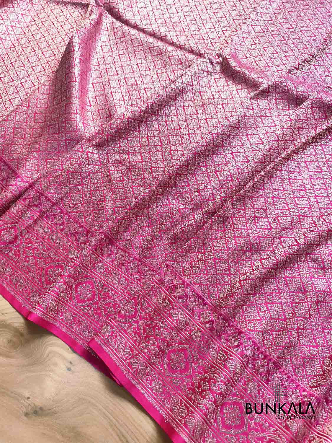 Magenta Pink Brocade Weaved Banarasi Mashru Silk Saree