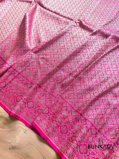 Magenta Pink Brocade Weaved Banarasi Mashru Silk Saree