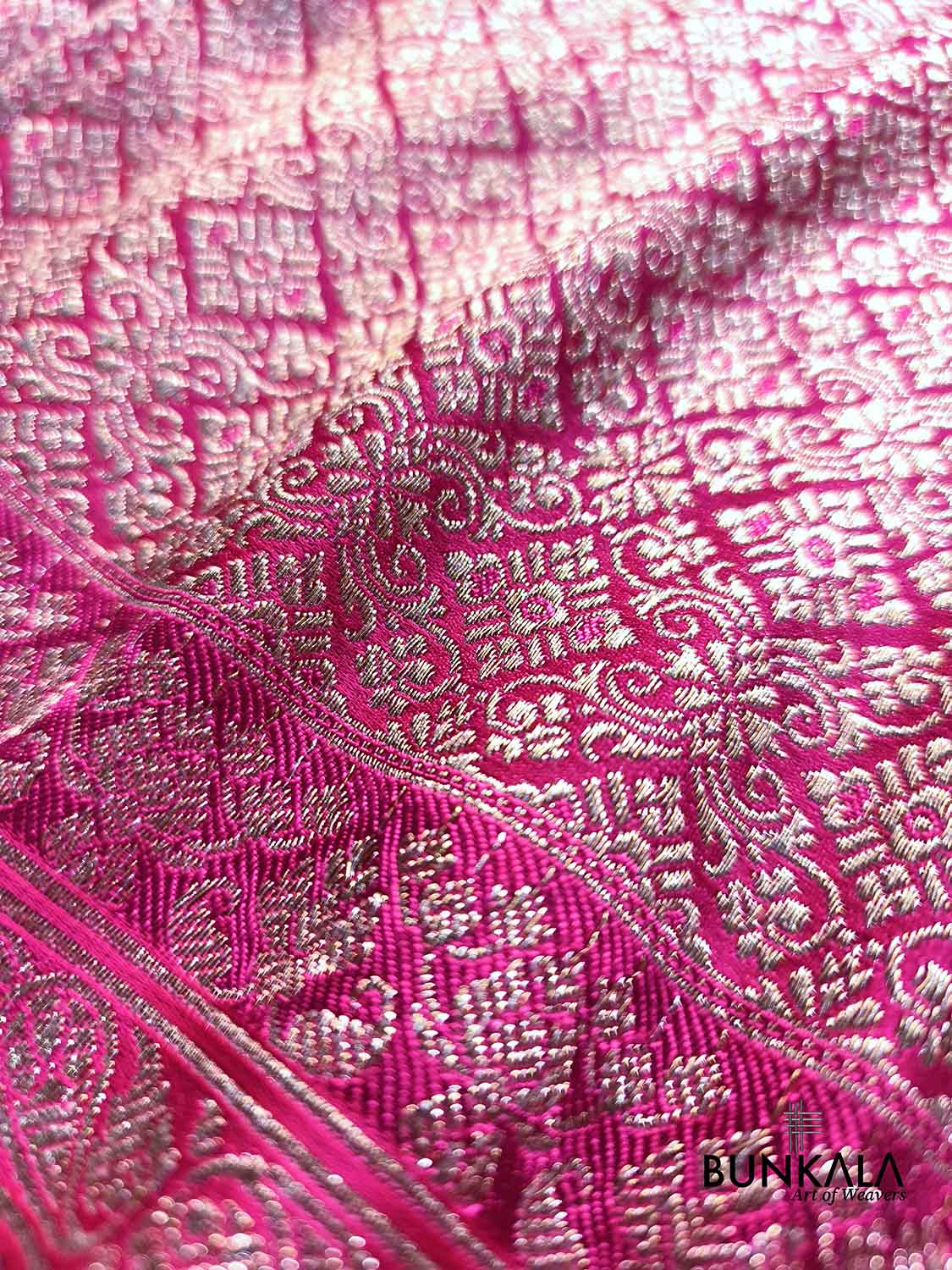 Magenta Pink Brocade Weaved Banarasi Mashru Silk Saree