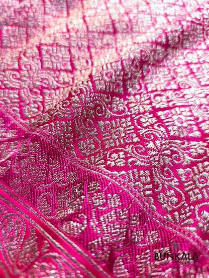 Magenta Pink Brocade Weaved Banarasi Mashru Silk Saree