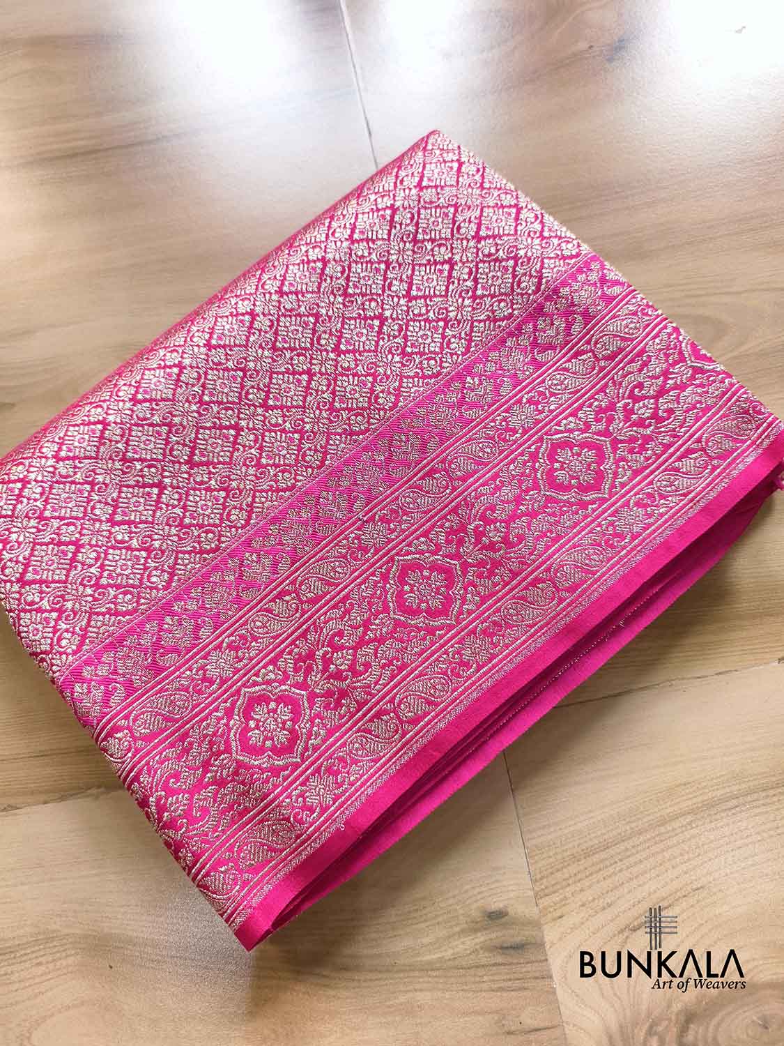 Magenta Pink Brocade Weaved Banarasi Mashru Silk Saree