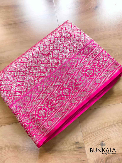 Magenta Pink Brocade Weaved Banarasi Mashru Silk Saree