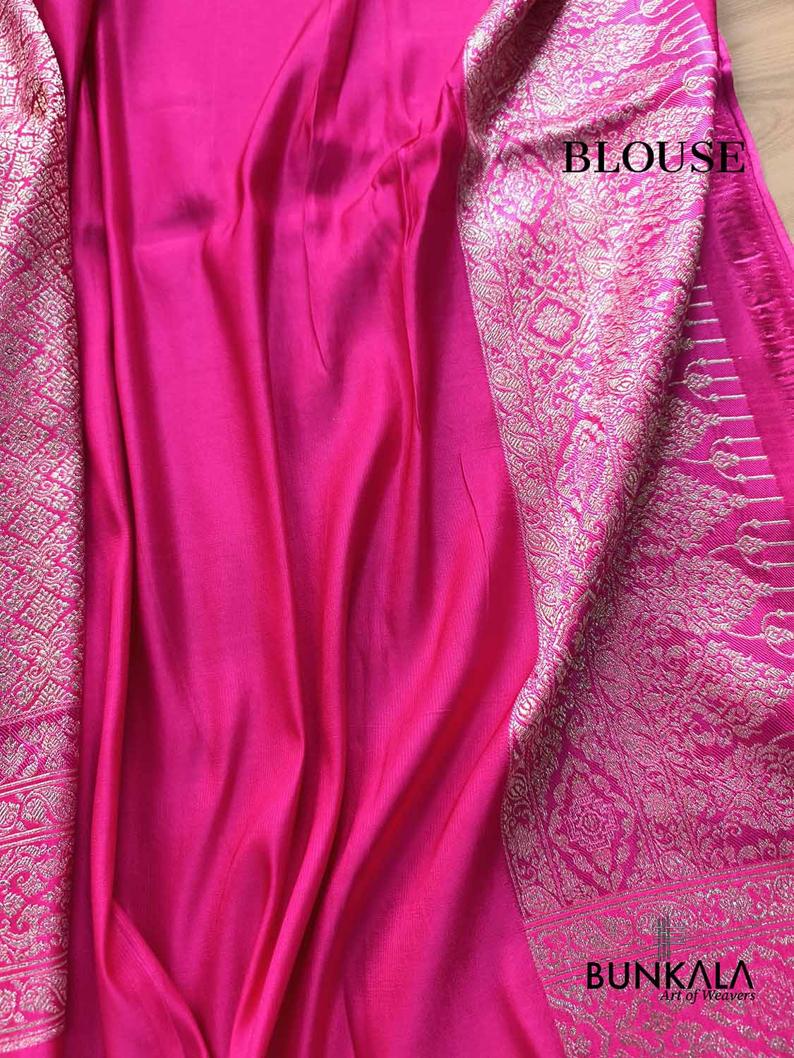 Magenta Pink Brocade Weaved Banarasi Mashru Silk Saree