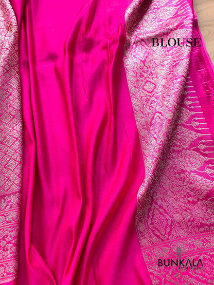 Magenta Pink Brocade Weaved Banarasi Mashru Silk Saree