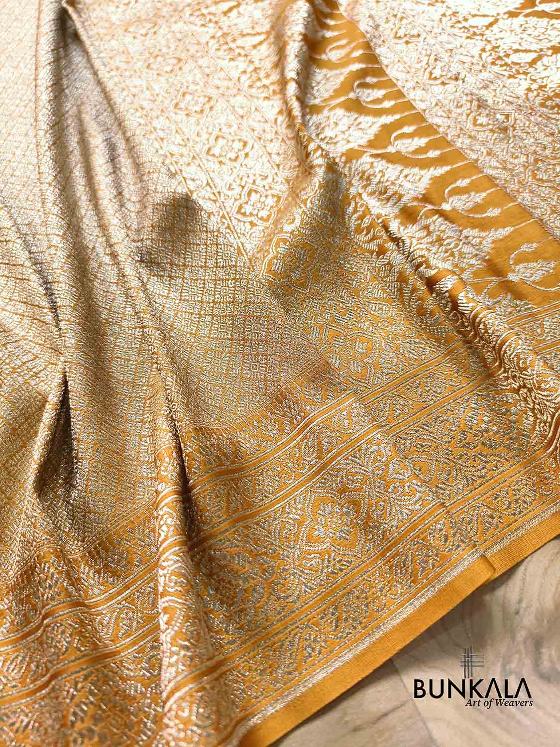 Mustard Yellow Brocade Weaved Banarasi Mashru Silk Saree