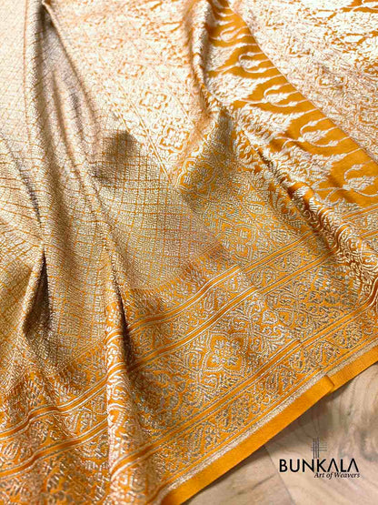 Mustard Yellow Brocade Weaved Banarasi Mashru Silk Saree