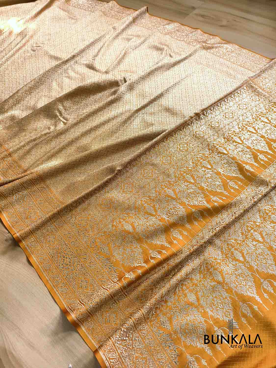 Mustard Yellow Brocade Weaved Banarasi Mashru Silk Saree
