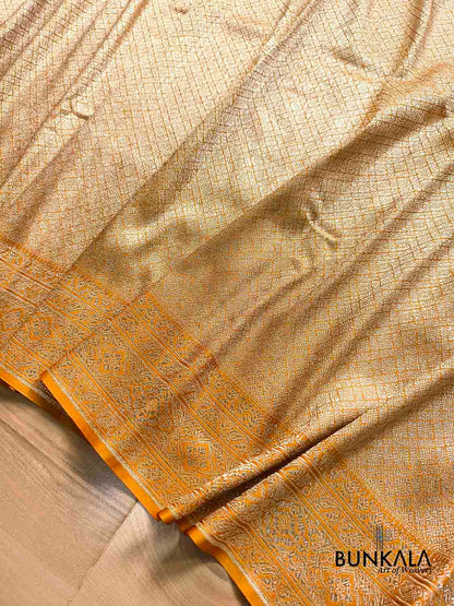 Mustard Yellow Brocade Weaved Banarasi Mashru Silk Saree