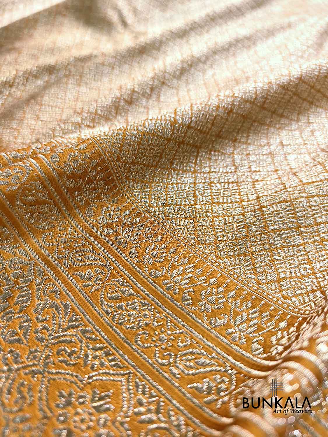 Mustard Yellow Brocade Weaved Banarasi Mashru Silk Saree