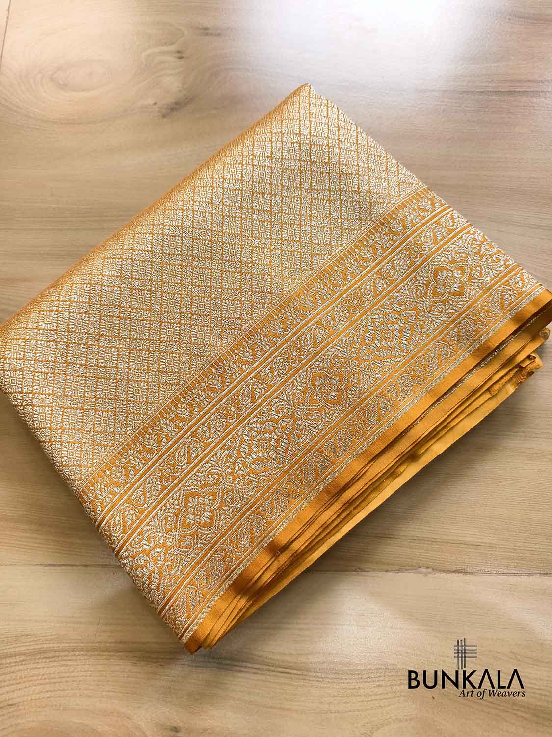 Mustard Yellow Brocade Weaved Banarasi Mashru Silk Saree