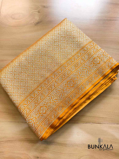 Mustard Yellow Brocade Weaved Banarasi Mashru Silk Saree