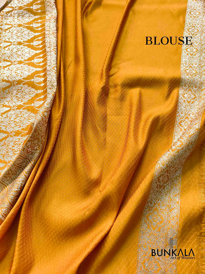 Mustard Yellow Brocade Weaved Banarasi Mashru Silk Saree