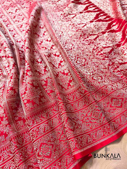 Deep Red Gharchola Pattern Brocade Weaved Banarasi Mashru Silk Saree