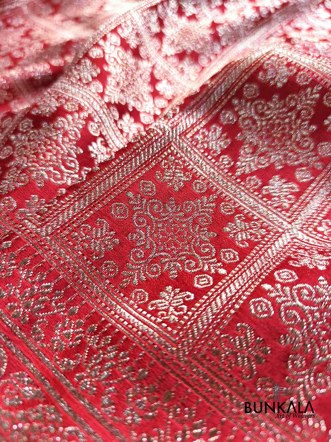 Deep Red Gharchola Pattern Brocade Weaved Banarasi Mashru Silk Saree