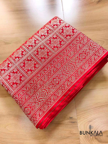 Deep Red Gharchola Pattern Brocade Weaved Banarasi Mashru Silk Saree