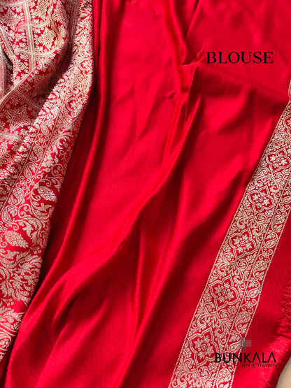 Deep Red Gharchola Pattern Brocade Weaved Banarasi Mashru Silk Saree