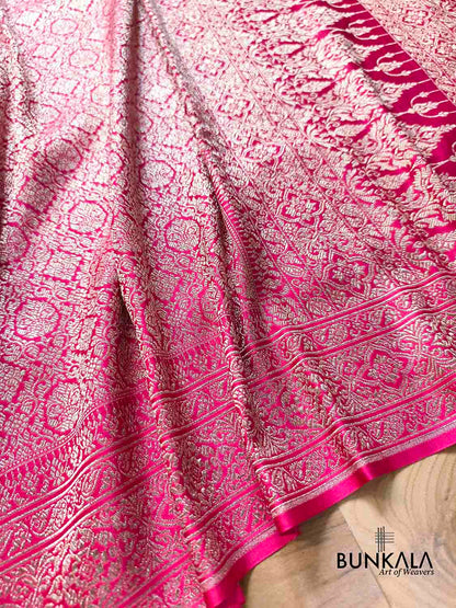 Magenta Pink Brocade Weaved Banarasi Mashru Silk Saree