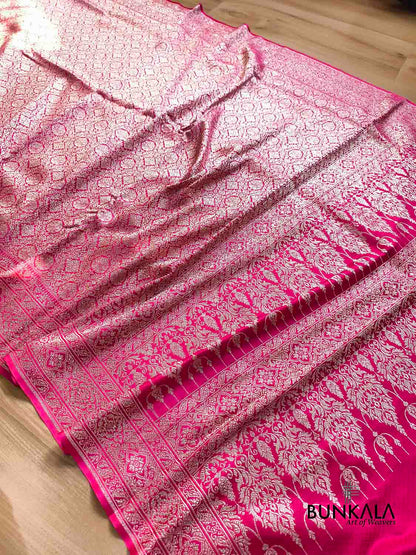 Magenta Pink Brocade Weaved Banarasi Mashru Silk Saree