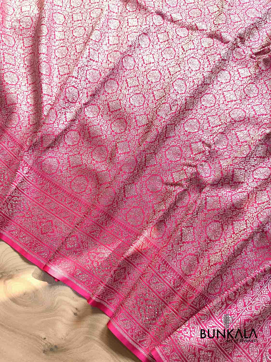 Magenta Pink Brocade Weaved Banarasi Mashru Silk Saree