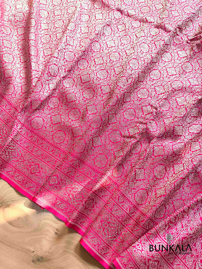 Magenta Pink Brocade Weaved Banarasi Mashru Silk Saree