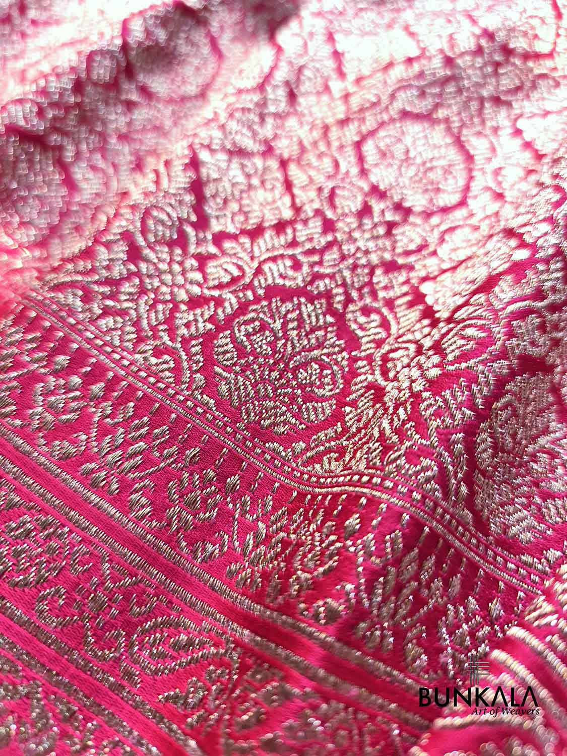 Magenta Pink Brocade Weaved Banarasi Mashru Silk Saree