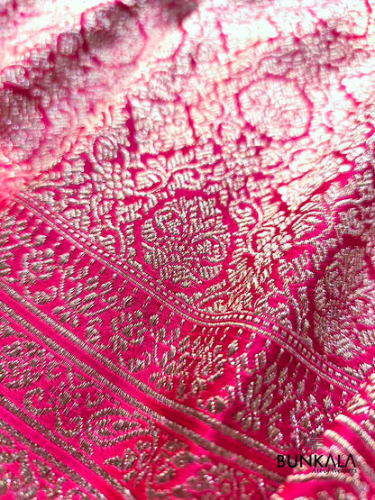 Magenta Pink Brocade Weaved Banarasi Mashru Silk Saree