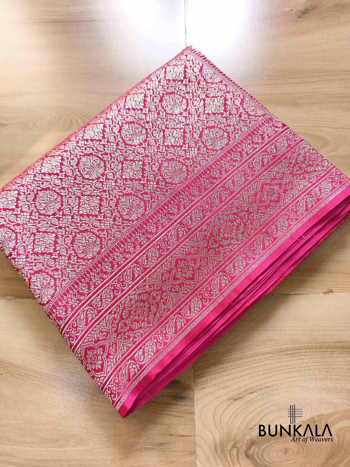 Magenta Pink Brocade Weaved Banarasi Mashru Silk Saree