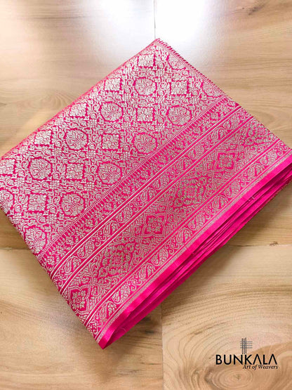 Magenta Pink Brocade Weaved Banarasi Mashru Silk Saree