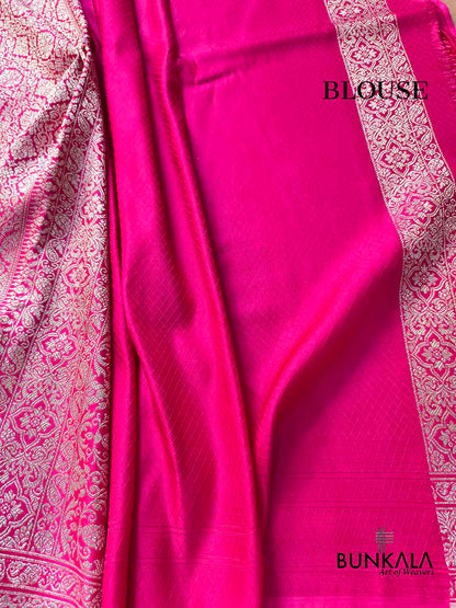 Magenta Pink Brocade Weaved Banarasi Mashru Silk Saree