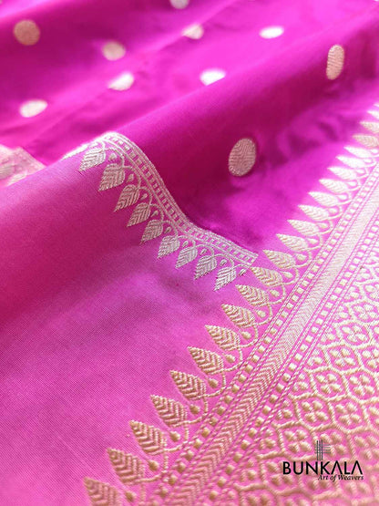 Dual Tone Baby & Magenta Pink Polka Dots Kadwa Handweaved Banarasi Pure Katan Silk Saree BKBS-061026
