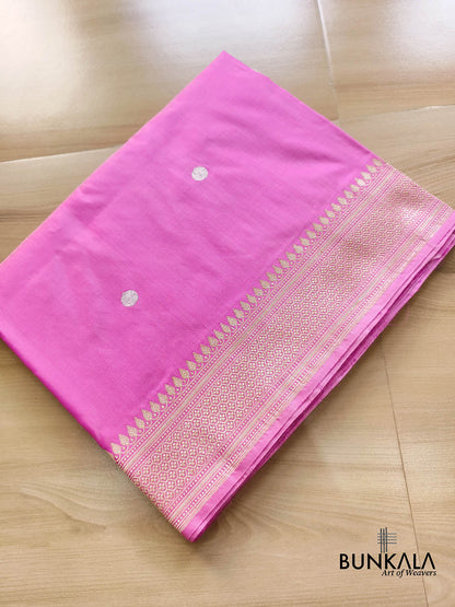 Dual Tone Baby & Magenta Pink Polka Dots Kadwa Handweaved Banarasi Pure Katan Silk Saree BKBS-061026