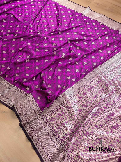 Purple Soft Mashru Silk Jamewar Weaved Leaf Design Banarasi Saree