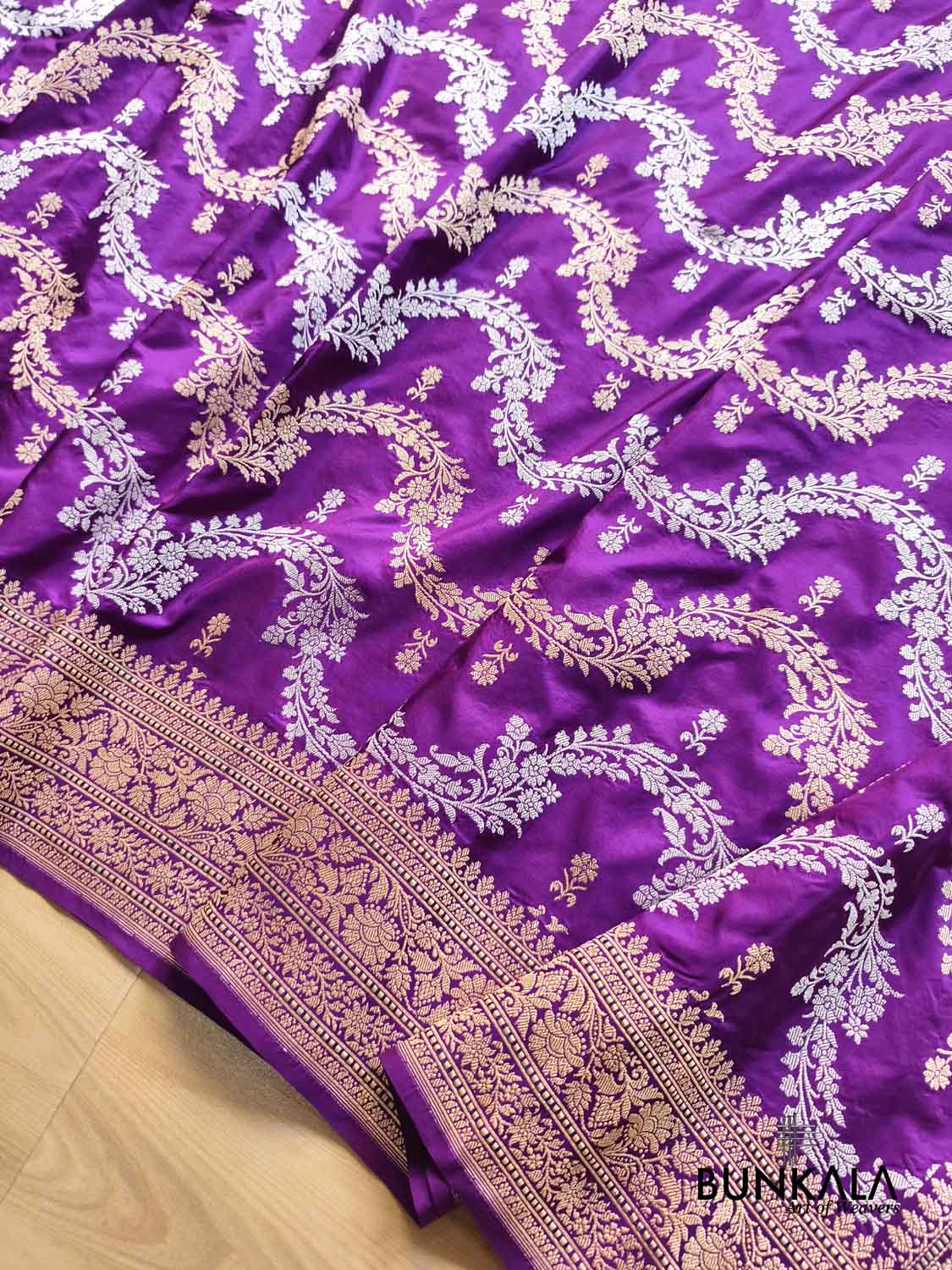 Purple Leheriya Sona Rupa Zari Paisley Pallu Kadwa Handweaved Banarasi Pure Katan Silk Saree