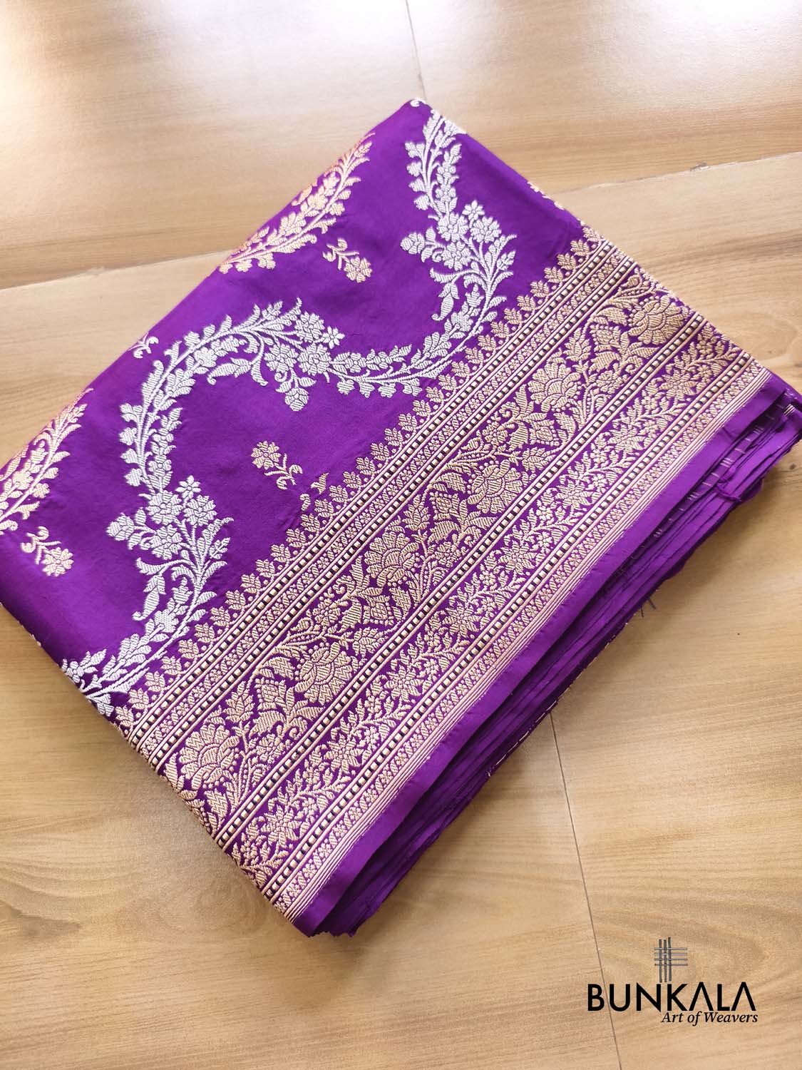 Purple Leheriya Sona Rupa Zari Paisley Pallu Kadwa Handweaved Banarasi Pure Katan Silk Saree