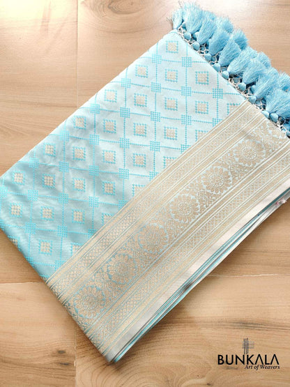 Light Blue Mashru Silk Banarasi Saree
